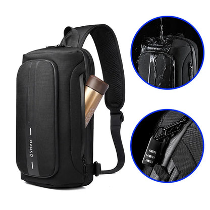 OZUKO-Bolso bandolera informal con carga USB para hombre, bandolera multifunción, bandolera antirrobo, bolso impermeable para hombre