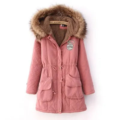 Women's Winter Long Jacket Hooded Overcoat Warm Fluffy Coats Zipper Closure Cotton Thickened Regular Length Coat