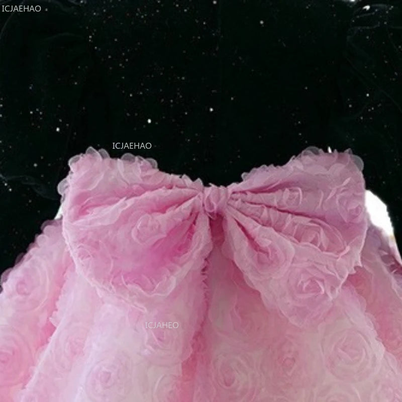 Vestido de novia de niña de flores de manga larga para niños, vestido de princesa para 1er cumpleaños, Piano, Recital, fiesta de cumpleaños, ropa Formal