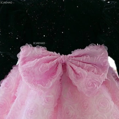 Vestido de novia de niña de flores de manga larga para niños, vestido de princesa para 1er cumpleaños, Piano, Recital, fiesta de cumpleaños, ropa Formal
