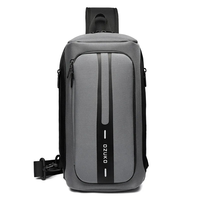 OZUKO-Bolso bandolera informal con carga USB para hombre, bandolera multifunción, bandolera antirrobo, bolso impermeable para hombre