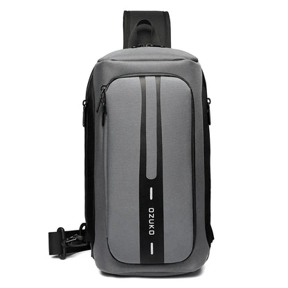 OZUKO-Bolso bandolera informal con carga USB para hombre, bandolera multifunción, bandolera antirrobo, bolso impermeable para hombre