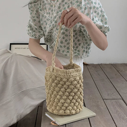 Bolso cruzado hecho a mano para mujer, bolso de playa tejido con cordón, Cubo de paja, bolso de hombro, bolsos pequeños de viaje