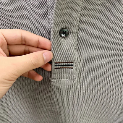 Polo de manga larga de otoño 2025 para hombre, 100% algodón transpirable, estilo informal de negocios con cuello de algodón clásico