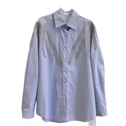 Blusas de algodón con bordado de lentejuelas de lujo, camisas para mujer, tendencia, nueva moda, Tops informales sueltos, Blusas, camisa de oficina para mujer, Tops