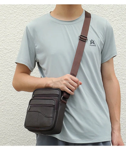 Bolso de hombro pequeño de piel de vaca de primera capa para hombre, bandolera de viaje de cuero genuino para ir al trabajo, bolso informal diario para teléfono móvil