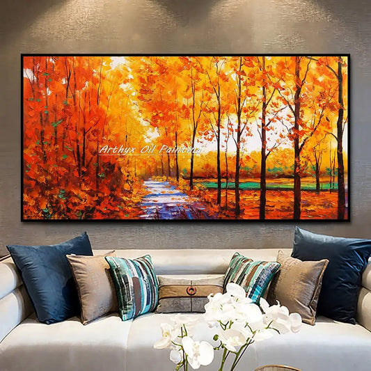 Arthyx, pintura al óleo de paisaje de bosque amarillo pintada a mano sobre lienzo, imagen de árbol abstracto, arte de pared para decoración del hogar y la sala de estar + paquete Switch In Art completo
