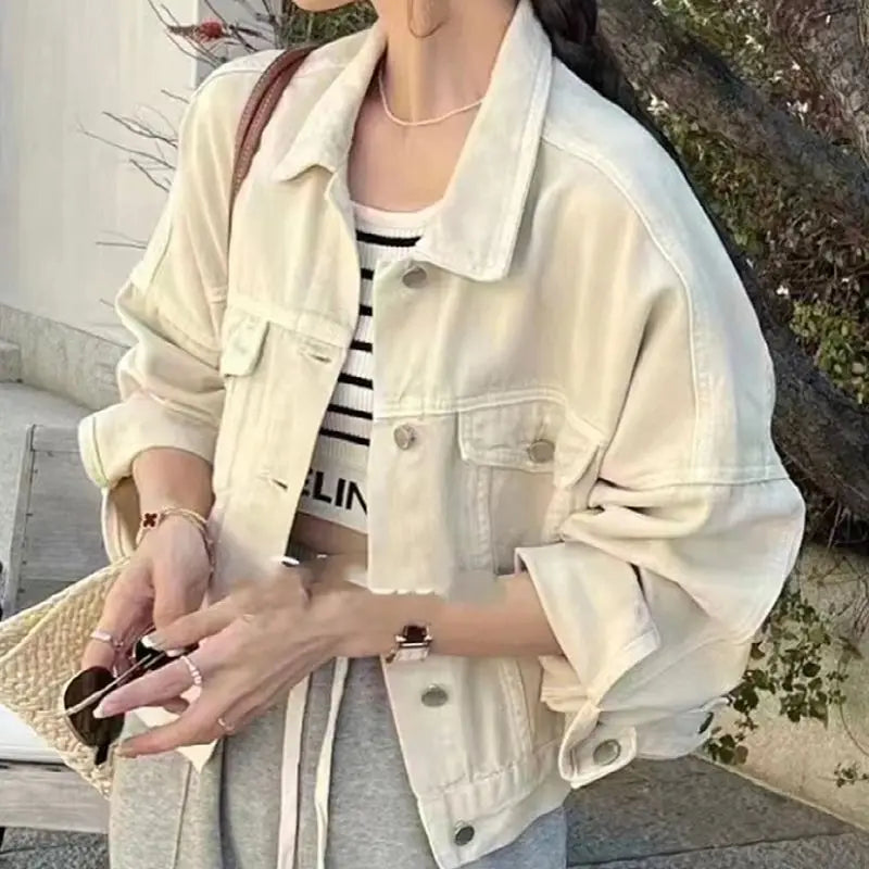 Chaqueta vaquera marrón para mujer, chaqueta informal versátil de estilo coreano de corte corto, chaqueta de primavera y otoño
