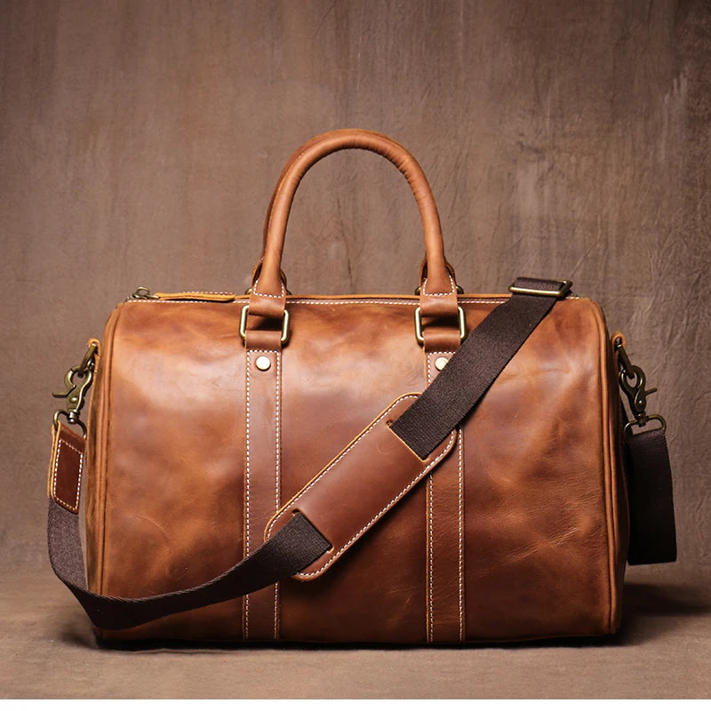 GURO-bolsos de viaje Retro de cuero de vaca para hombre y mujer, bolso de mano de cuero genuino, bolsa de Fitness de fin de semana de lujo, equipaje de viaje corto
