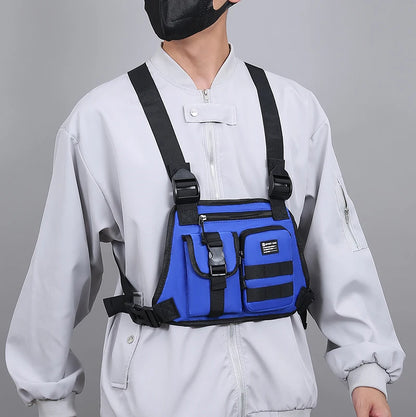 Hip-hop de moda para hombre con múltiples bolsillos bolso de pecho táctico funcional ligero viaje duradero bolso de chaleco deportivo de moda