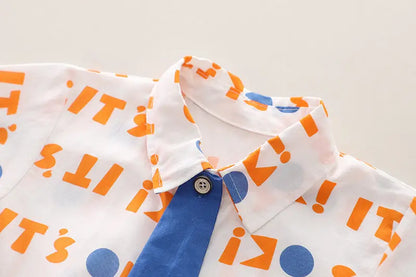 Nueva ropa informal para niños, traje de verano para niños y niñas, camisa con letras estampadas, pantalones cortos, 2 unids/set, ropa para niños pequeños de 0 a 5 años