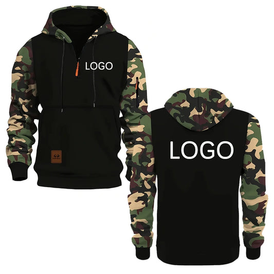 Personaliza tu logo, sudaderas con capucha para hombre, sudaderas con paneles de camuflaje, adornos con cremallera de moda, ropa de calle, regalos personalizados para hombres