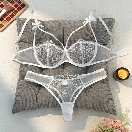 Conjunto de Lencería Sexy Blanca de 2 Piezas, Una Experiencia de Vida Íntima Diaria que es Pura y Exuda Encanto ZA824057