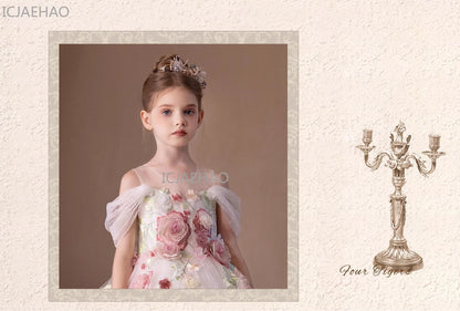 Vestido de Fiesta Blanco para Niña, Modelo 2026, con Flores, para Bodas, Cumpleaños, Eventos, Presentaciones, Piano, Princesa, Celebraciones Formales