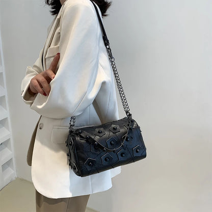 Bolso de cuero de diseñador de lujo para mujer, bandolera suave, pequeño, con remaches, estilo Punk, bolsillo para teléfono móvil