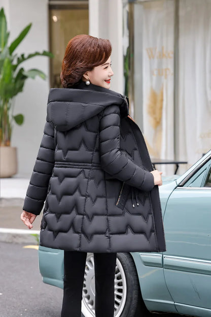 Chaqueta Larga de Algodón Grueso para Mujer, Acolchada, Ajustada, con Cintura Ajustable, Manga Larga, Cierre de Cremallera