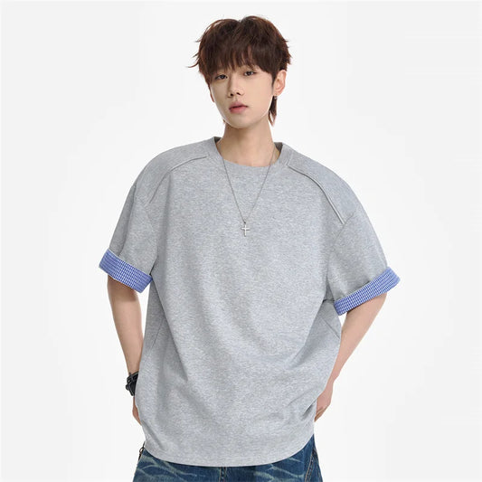 Camiseta de Verano 2026 con Estampado a Cuadros Americanos, Estilo Casual, Cuello Redondo, Lisa, para Hombre, Ropa Urbana Retro, Moderna y Cómoda