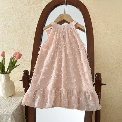 Vestido de Princesa Rosa con Lazo en el Cuello y Flecos, Estilo Coreano, para Fiestas de Cumpleaños de Niñas de 3 a 7 Años, Versión de Verano