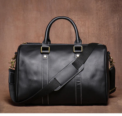 GURO-bolsos de viaje Retro de cuero de vaca para hombre y mujer, bolso de mano de cuero genuino, bolsa de Fitness de fin de semana de lujo, equipaje de viaje corto