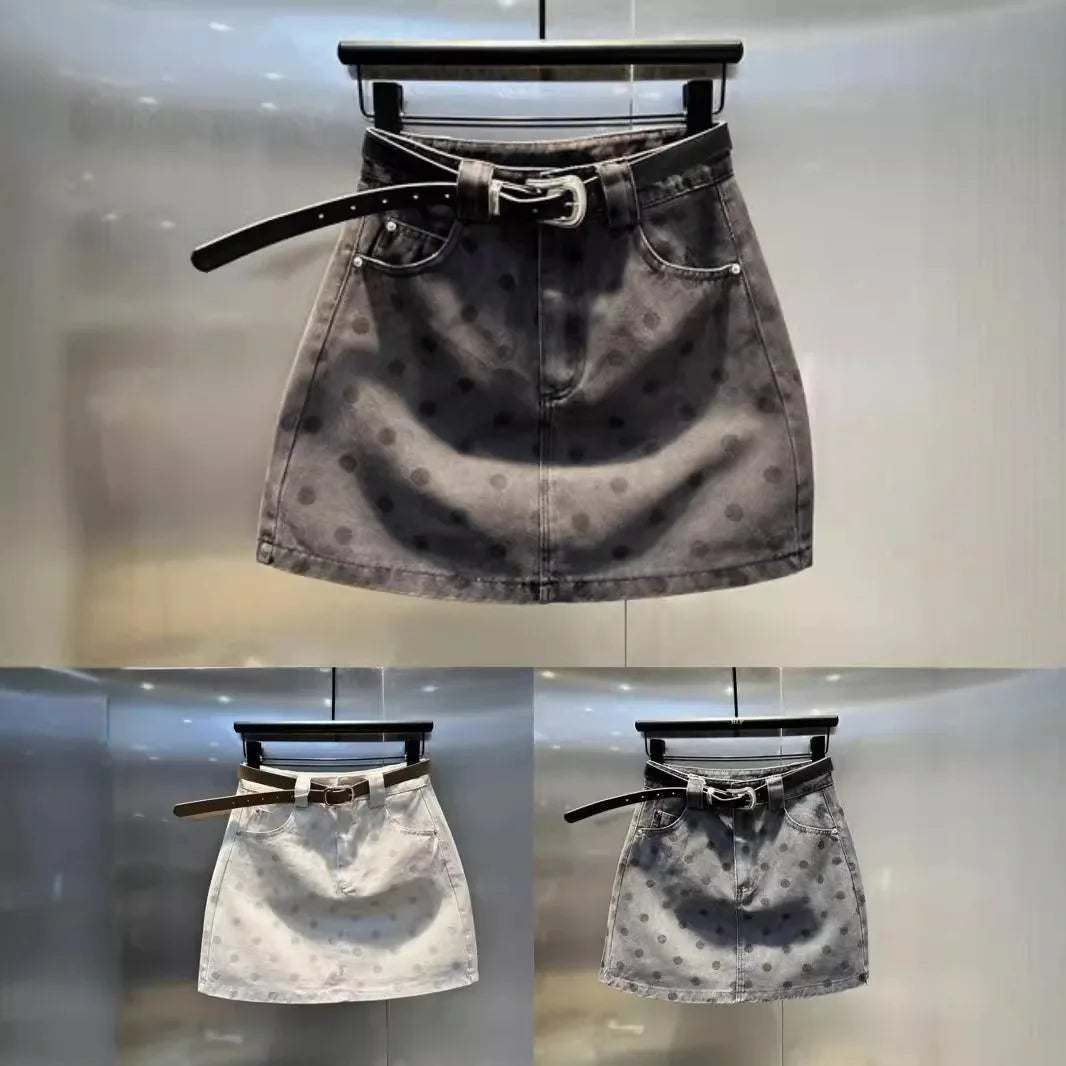 Ropa para niños 2025 otoño nueva Falda corta vaquera de lunares falda acampanada de cintura elástica coreana