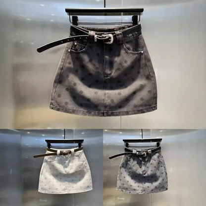 Ropa para niños 2025 otoño nueva Falda corta vaquera de lunares falda acampanada de cintura elástica coreana
