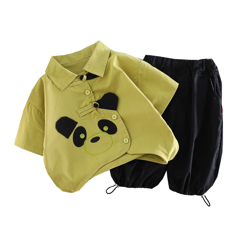 Ropa de algodón para niños, camisa de Panda de dibujos animados, pantalones cortos, 2 unids/set, chándales de moda para niños pequeños, prendas de vestir