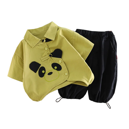 Ropa de algodón para niños, camisa de Panda de dibujos animados, pantalones cortos, 2 unids/set, chándales de moda para niños pequeños, prendas de vestir