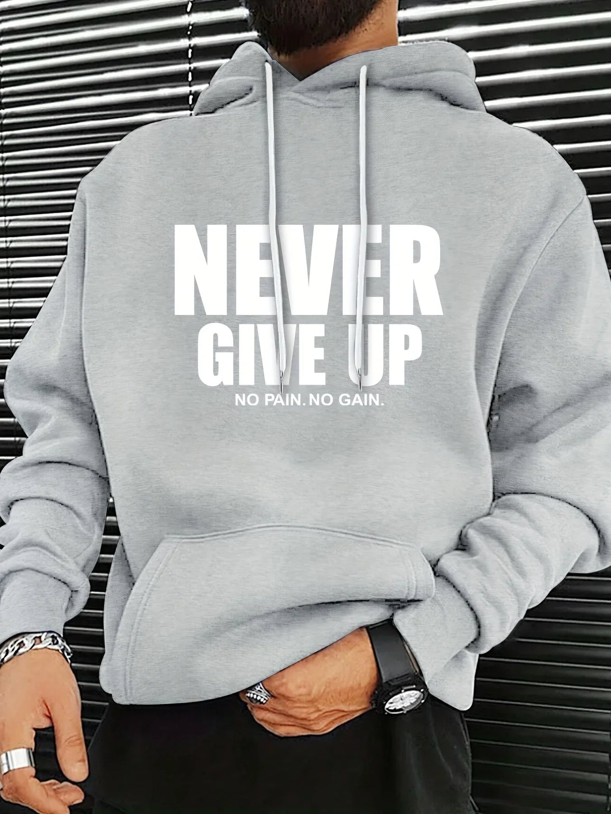 Sudadera con capucha para otoño e invierno, estampado NEVER GIVE UP, versátil y cómoda, ropa unisex para el ocio en la calle.