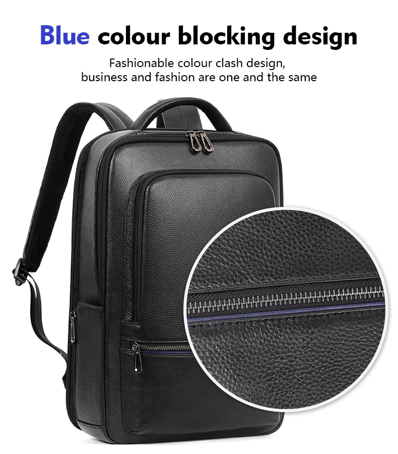 Mochila 100% de cuero de vaca Natural para ordenador portátil de 15,6 pulgadas, Mochila USB para hombre, bolso de viaje de cuero genuino, Mochila grande para niños