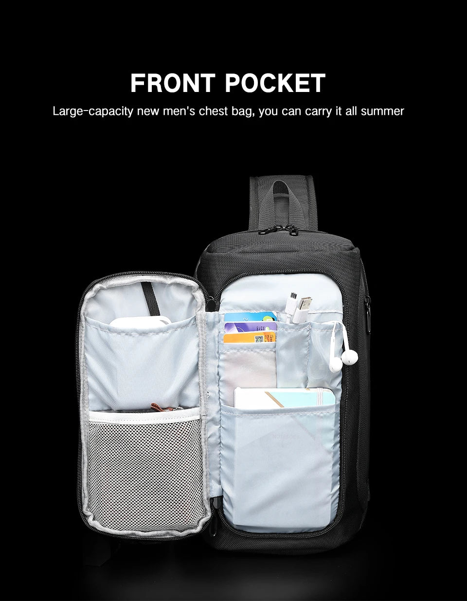 OZUKO-Bolso bandolera informal con carga USB para hombre, bandolera multifunción, bandolera antirrobo, bolso impermeable para hombre
