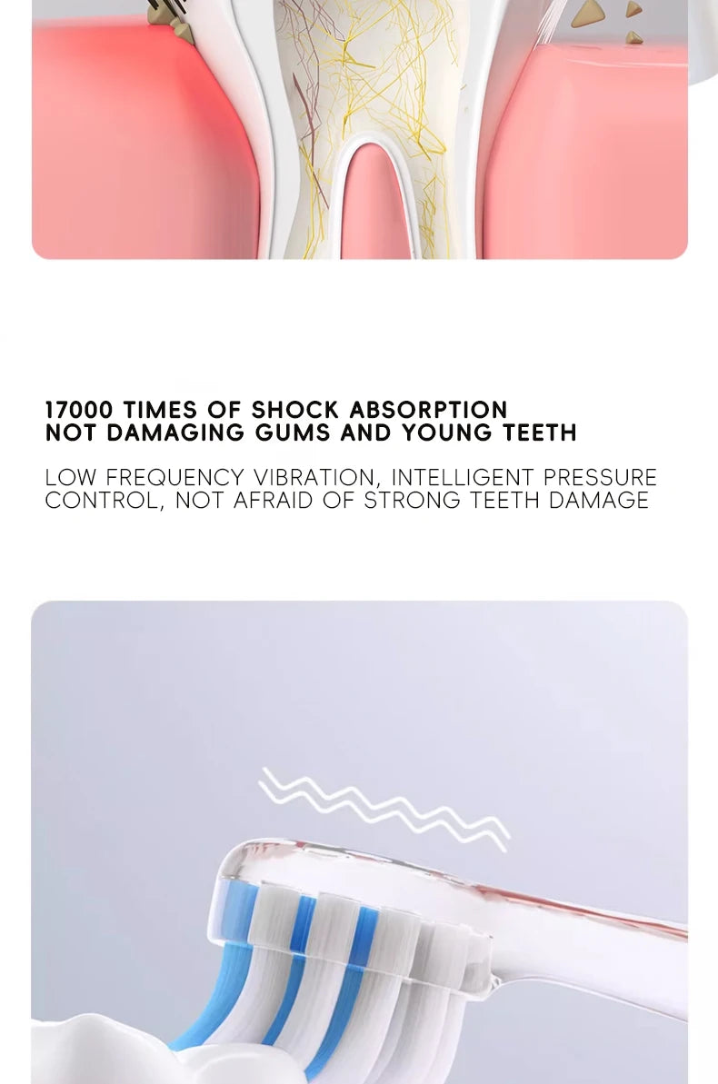 Cepillo de dientes eléctrico sónico para niños de 1 a 15 años, cuidado dental primario profesional, IPX7, resistente al agua, cerdas suaves DuPont