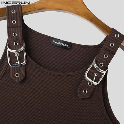 Fashion Men Tank Tops Casual Style Tops INCERUN New Style Men's Mesh Vests Streetwear Solid Color Casual Men Clothing S-5XL