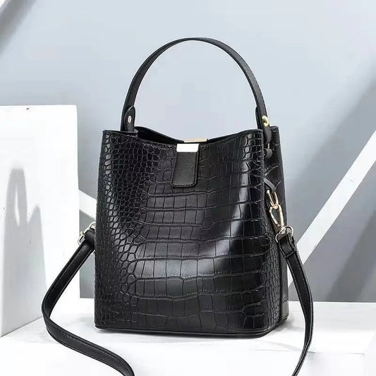 Bolso tipo cubo con patrón de cocodrilo Vintage para mujer, bandolera de cuero de PU, bolso de gran capacidad, bandolera de lujo, bolso avanzado para mujer