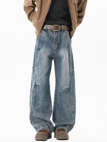 Otoño de los hombres de moda Hip Hop empalmado pantalones vaqueros holgados diseño plisado Casual pantalones vaqueros de pierna recta Y2K Vintage Streetwear jean