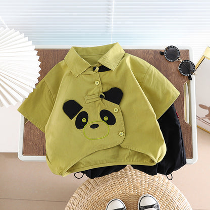 Ropa de algodón para niños, camisa de Panda de dibujos animados, pantalones cortos, 2 unids/set, chándales de moda para niños pequeños, prendas de vestir