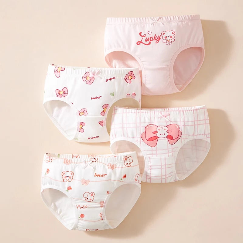 4 unids/lote de ropa interior para niñas, bragas bonitas de dibujos animados para niñas, calzoncillos transpirables de algodón para niños pequeños de 1 a 14 años