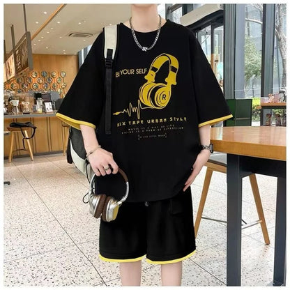 Nuevo conjunto de chándal de gran tamaño para hombre, camisetas geniales de verano, pantalones cortos deportivos, conjuntos de 2 piezas, trajes de moda, ropa para hombre 2025
