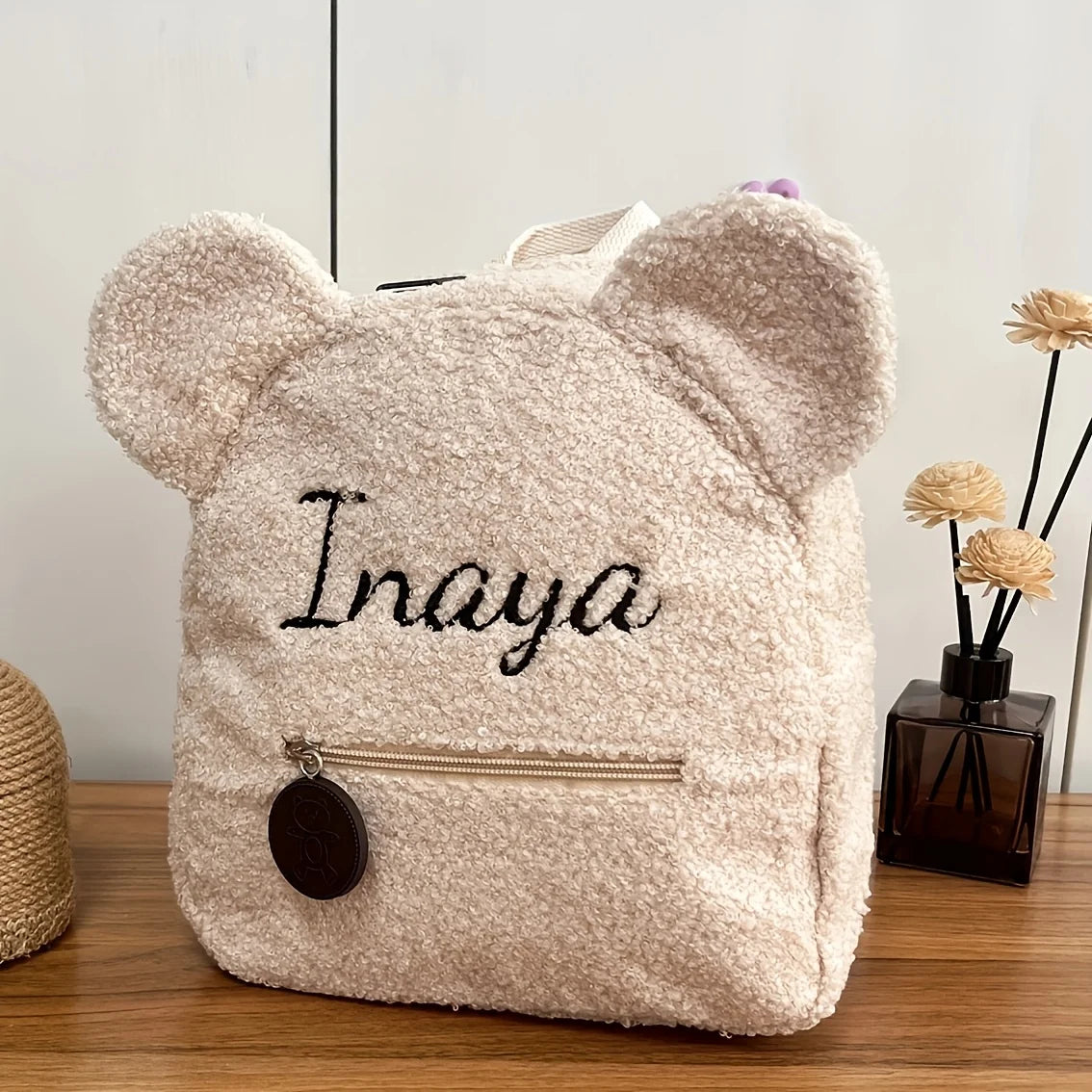 Mochila Mini con Orejas de Oso, Personalizable con Nombre Bordado, de Pana y Felpa, para Niñas, Mujeres, Niños Pequeños, Regalo para Guardería
