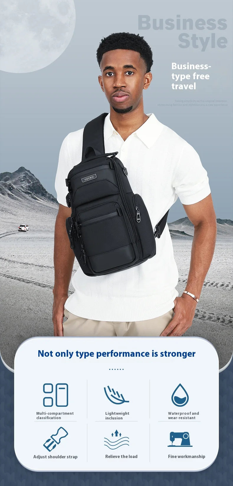 Bolso de pecho OZUKO, elegante bolso cruzado multifuncional, bolso cruzado de viaje ligero e impermeable para hombre