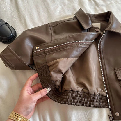 Chaqueta de cuero con cuello para niños y niñas, abrigo corto de Color liso, a la moda, novedad de otoño, 2024