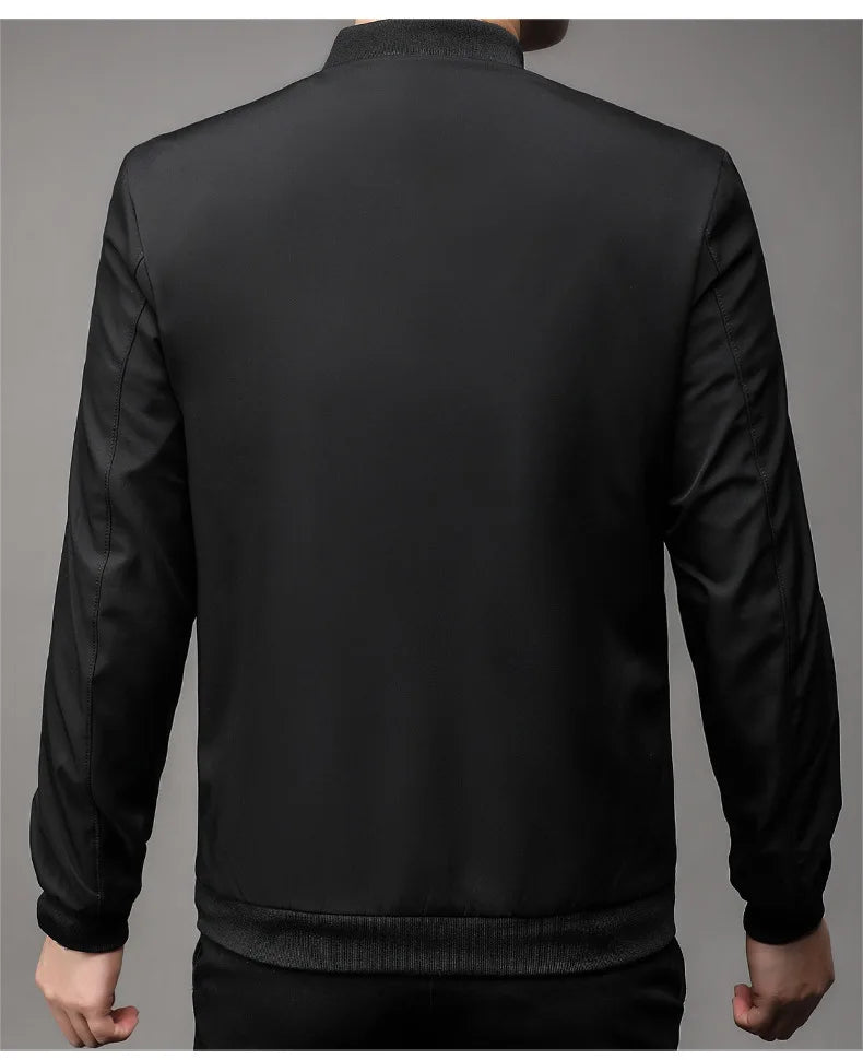 Chaquetas de alta calidad para hombre, chaqueta informal inteligente con cuello de béisbol, abrigo ajustado, prendas de vestir exteriores de Color sólido, primavera y otoño