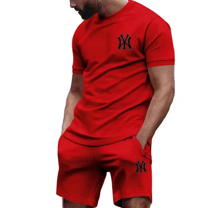 Nueva ropa deportiva de dos piezas para hombre, conjunto de camiseta y pantalones de manga corta, ropa deportiva para correr y fitness, superventas, 2025, verano