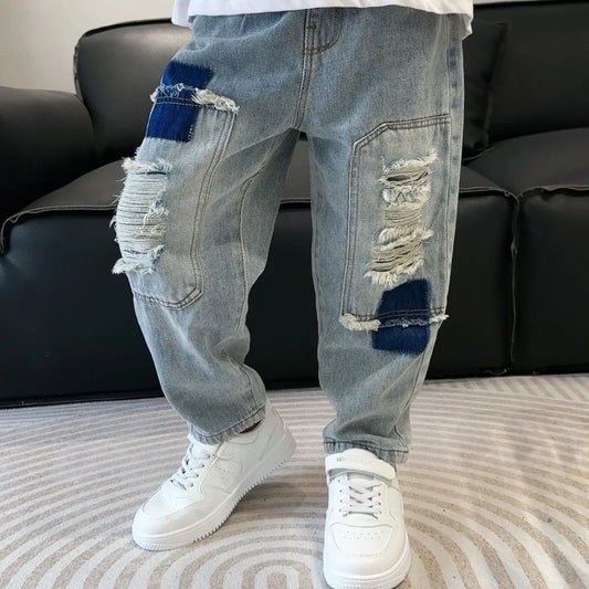 Boys' Jeans Spring and Autumn Children's Casual Ripped Jeans Pants New Kids Pants