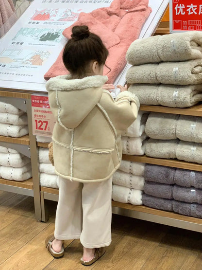 Ropa para niños, edición de invierno para niñas, abrigo coreano grueso y cálido con capucha, chaqueta dulce de moda versátil 2024