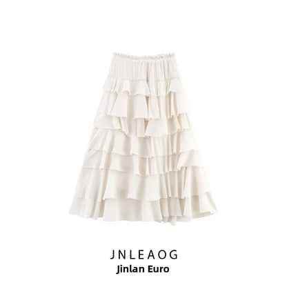 Falda Midi Decorada a Capas de Moda, Novedad de Primavera, Falda Casual de Poliéster de Cintura Alta para Mujer, Corte Holgado