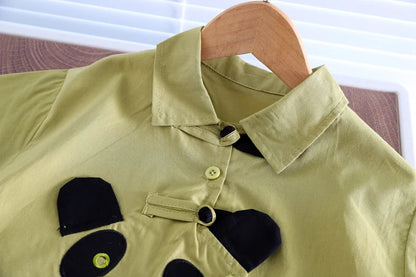 Ropa de algodón para niños, camisa de Panda de dibujos animados, pantalones cortos, 2 unids/set, chándales de moda para niños pequeños, prendas de vestir