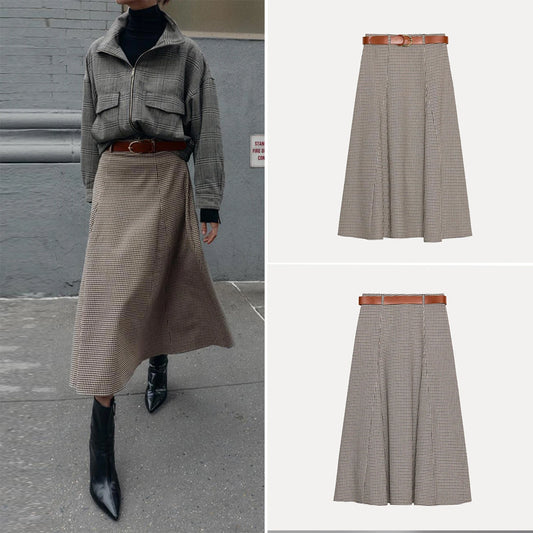 ZADATA 2025 Nueva Falda Midi de Moda para Mujer con Cinturón, Diseño de Cuello Drapeado, Cintura Alta, Estilo Personalizado, ...
