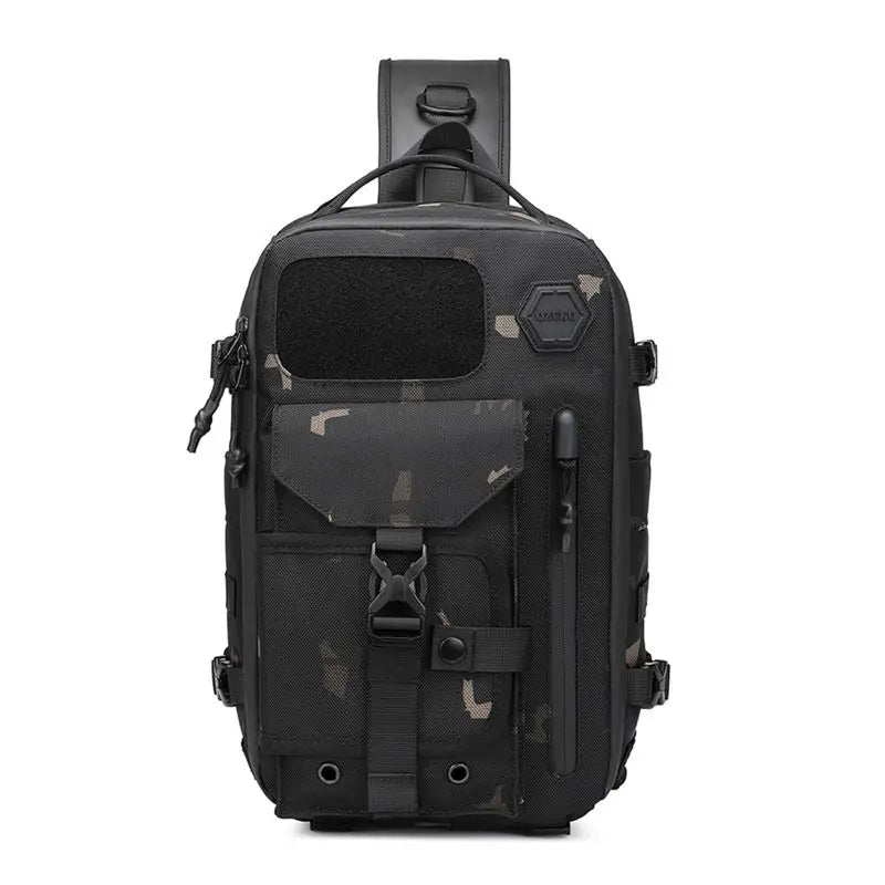 OZUKO-Bolso cruzado de hombro para hombre, bolsa de pecho, impermeable, táctico, cintura, bandolera, cremallera, moda, deportes al aire libre, negro