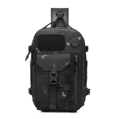 OZUKO-Bolso cruzado de hombro para hombre, bolsa de pecho, impermeable, táctico, cintura, bandolera, cremallera, moda, deportes al aire libre, negro