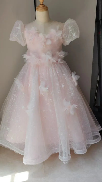 Vestido largo rosa para niñas, vestidos de presentador, ropa para fiesta de cumpleaños, vestido de princesa, disfraz de lujo, traje de actuación de Piano para niños